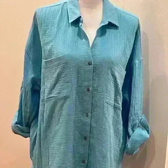 NWT!  MAGASCHONI Aqua Cotton Tunic Top Shirt Blouse Size Large AMAZING! - Picture 6 of 16
